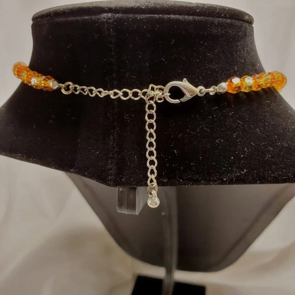 Boho Amber Colored Beaded Necklace With Enamel Pendent 8-9 Drop Adjustable - Picture 6 of 8